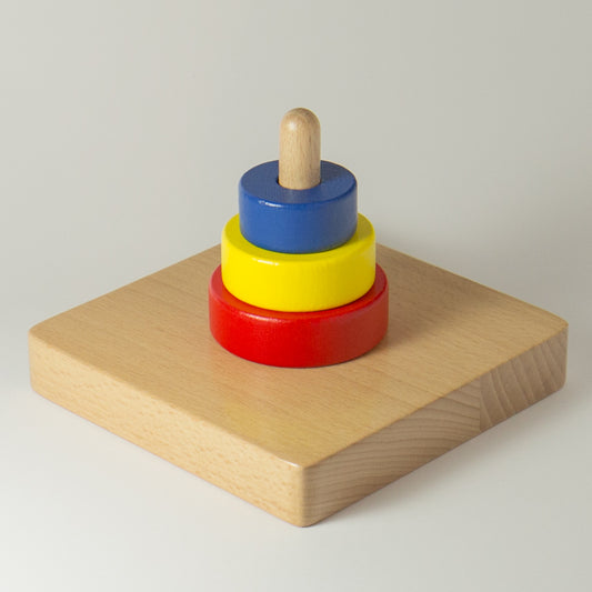 Montessori toys New Zealand: Three Discs on Vertical Dowel