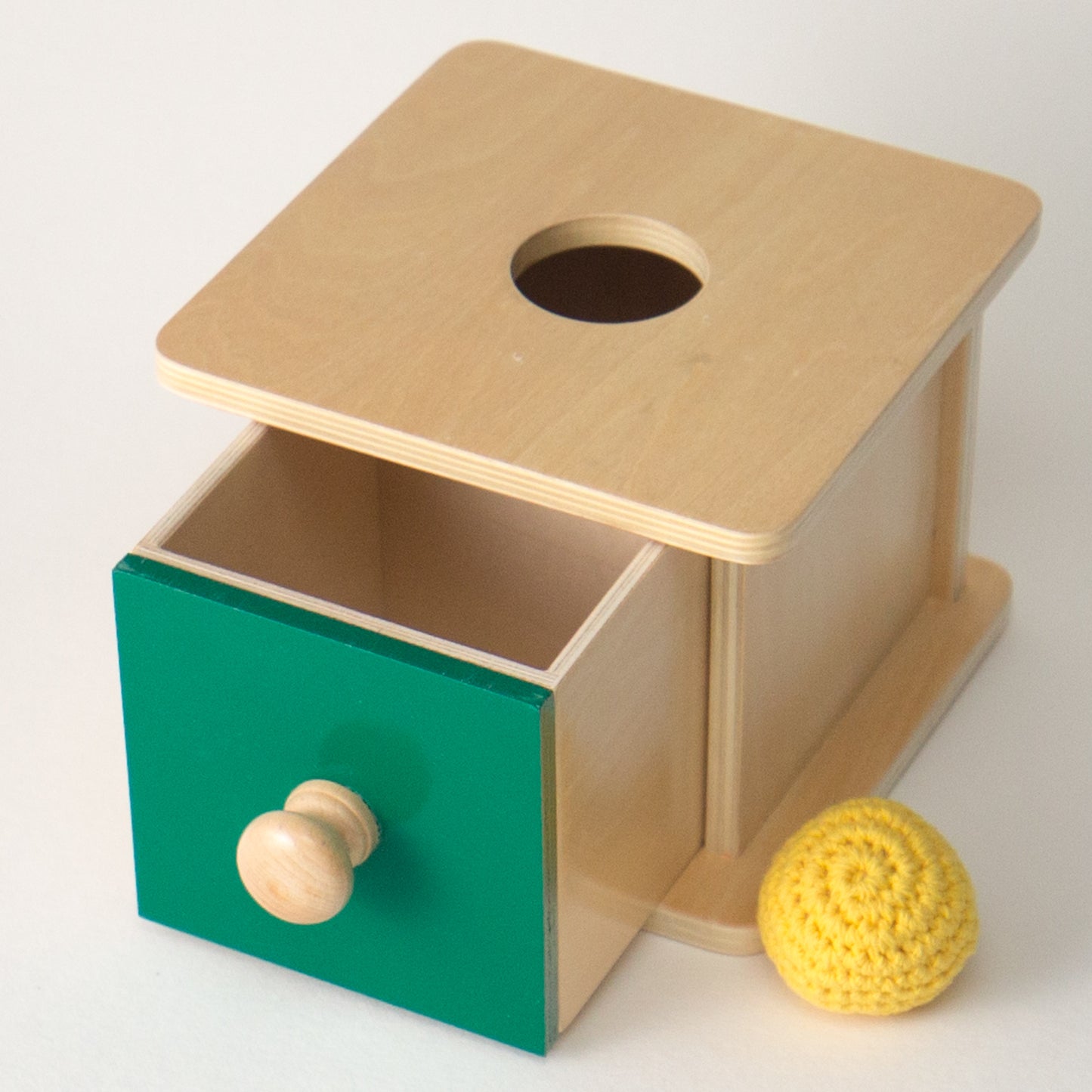 Montessori Toys in New Zealand: Imbucare Box with Knit Ball